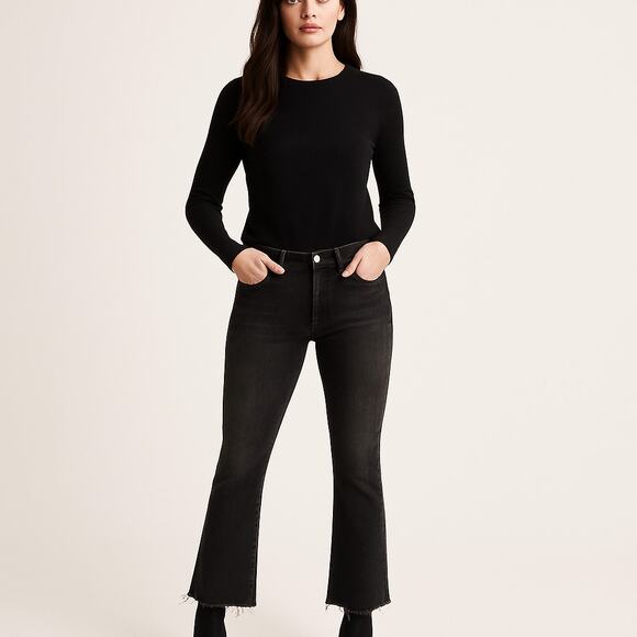 FRAME Le Crop Mini Boot Jeans – Faded Black – Frayed Hem – Size 29 - Picture 3 of 6